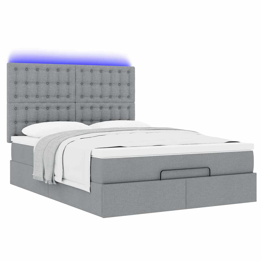 Cadre de lit ottoman et matelas gris clair 140x190 cm tissu - XIOS