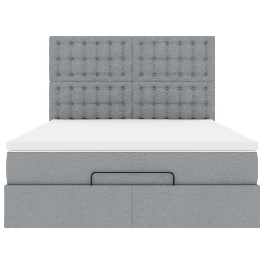 Cadre de lit ottoman et matelas gris clair 140x190 cm tissu - XIOS