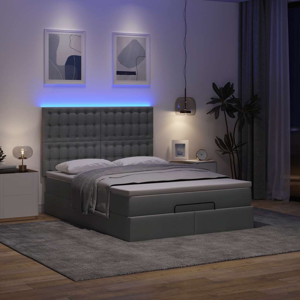 Cadre de lit ottoman avec matelas gris foncé 140x190 cm tissu - XIOS