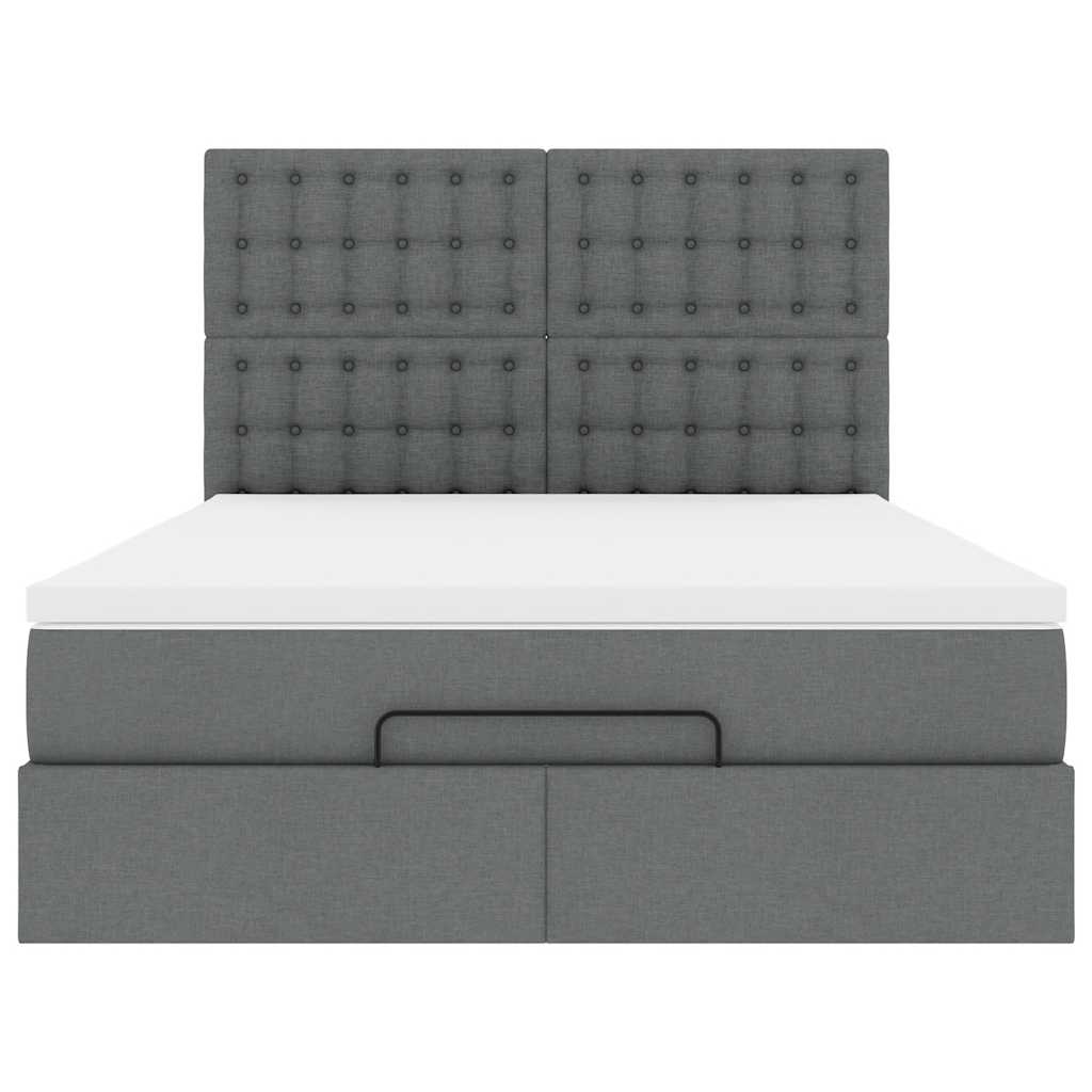 Cadre de lit ottoman avec matelas gris foncé 140x190 cm tissu - XIOS
