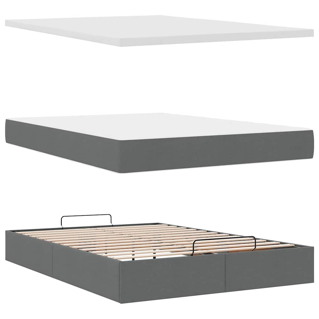 Cadre de lit ottoman avec matelas gris foncé 140x190 cm tissu - XIOS