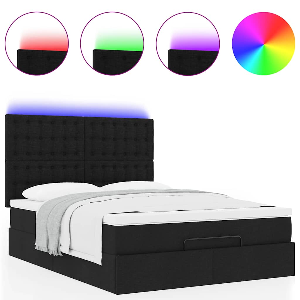 Cadre de lit ottoman avec matelas noir 140x190 cm tissu - XIOS