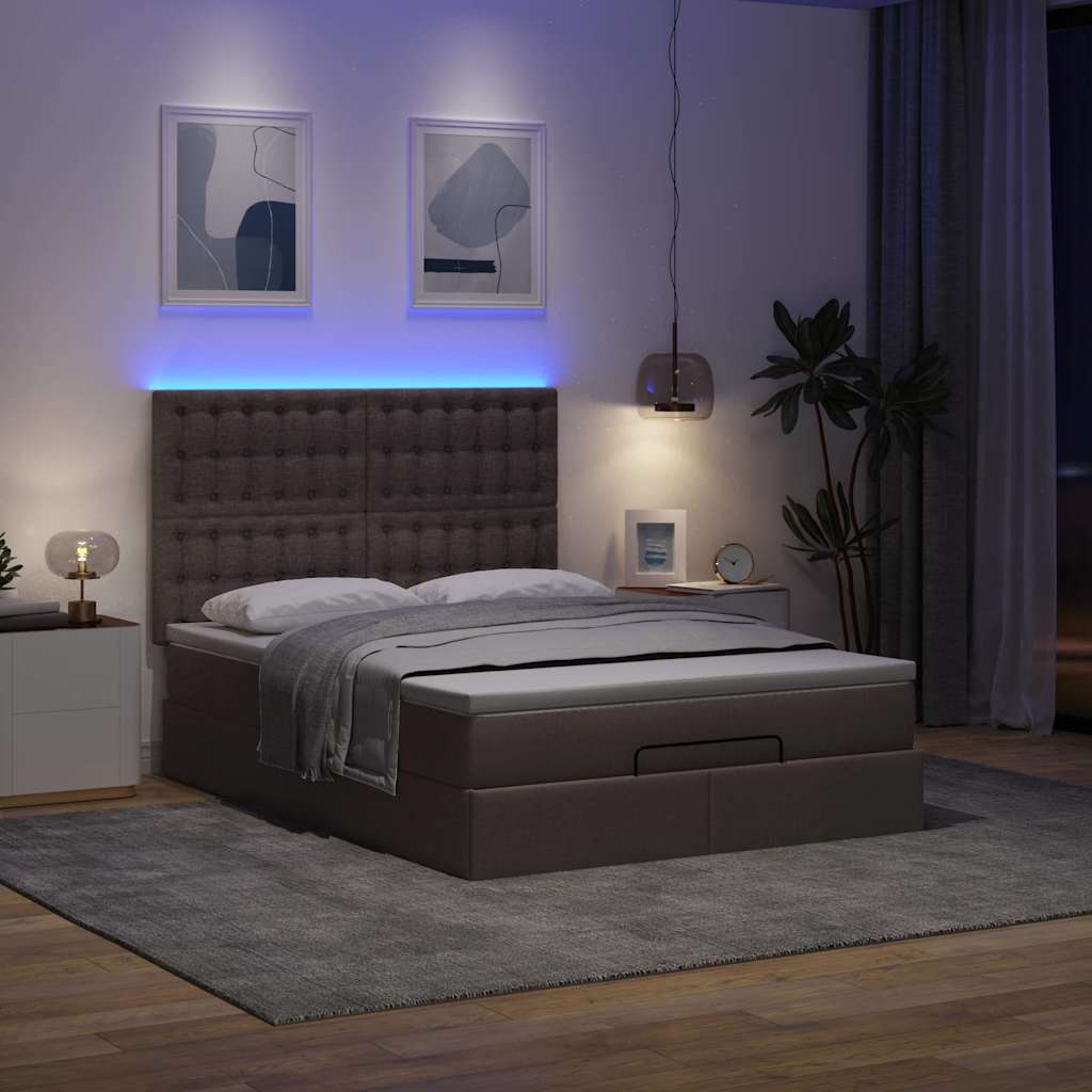 Cadre de lit ottoman avec matelas marron foncé 140x190 cm tissu - XIOS