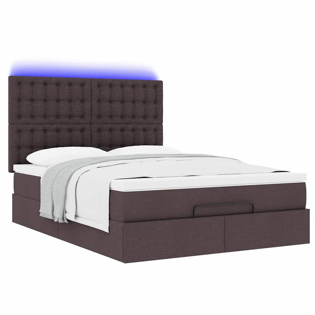 Cadre de lit ottoman avec matelas marron foncé 140x190 cm tissu - XIOS