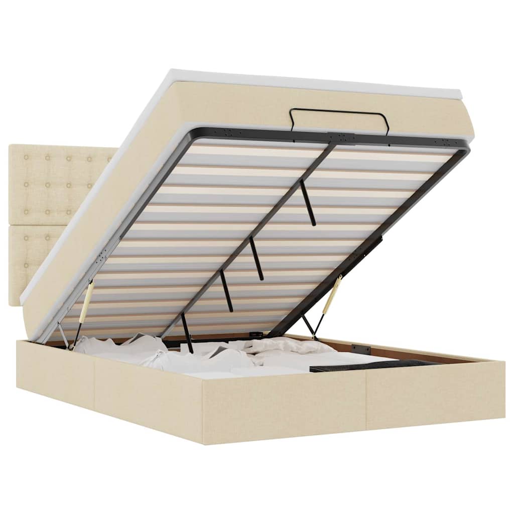 Cadre de lit ottoman avec matelas crème 140x190 cm tissu - XIOS