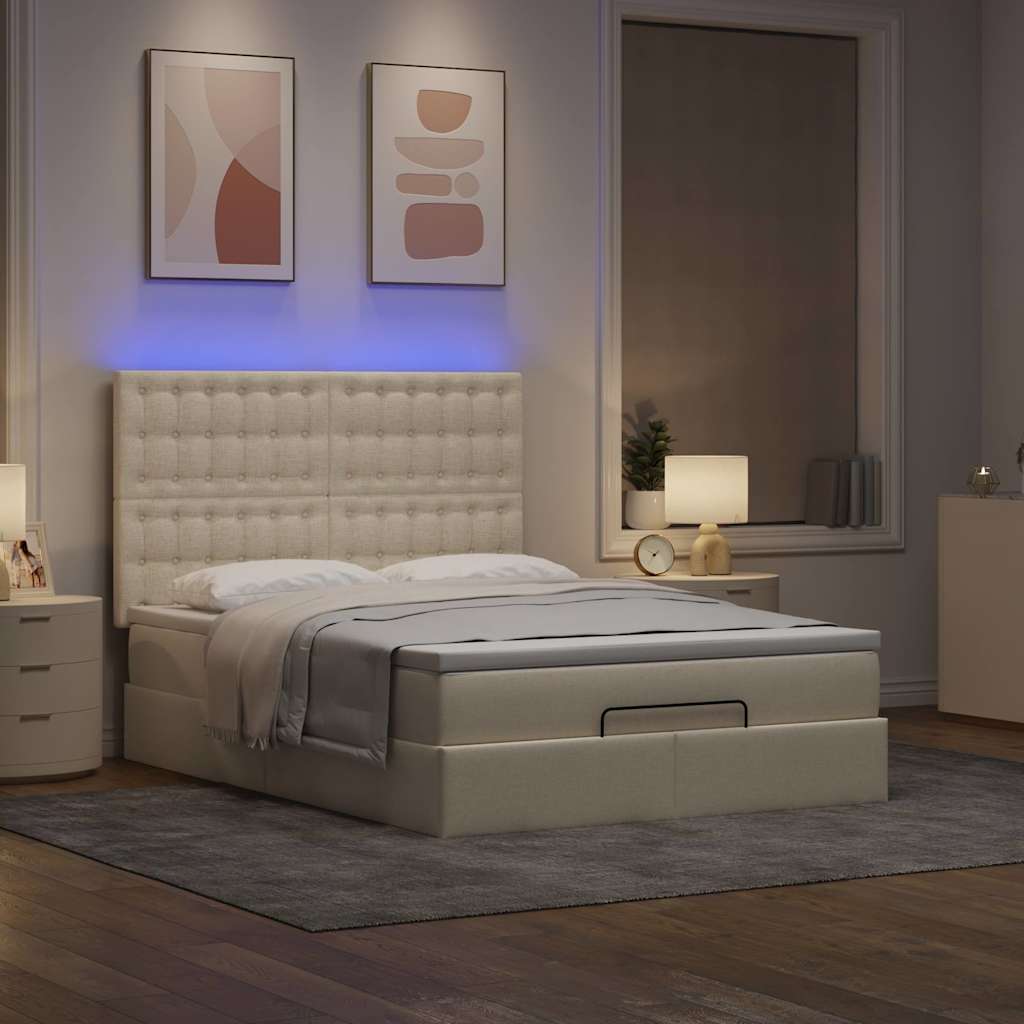 Cadre de lit ottoman avec matelas crème 140x190 cm tissu - XIOS