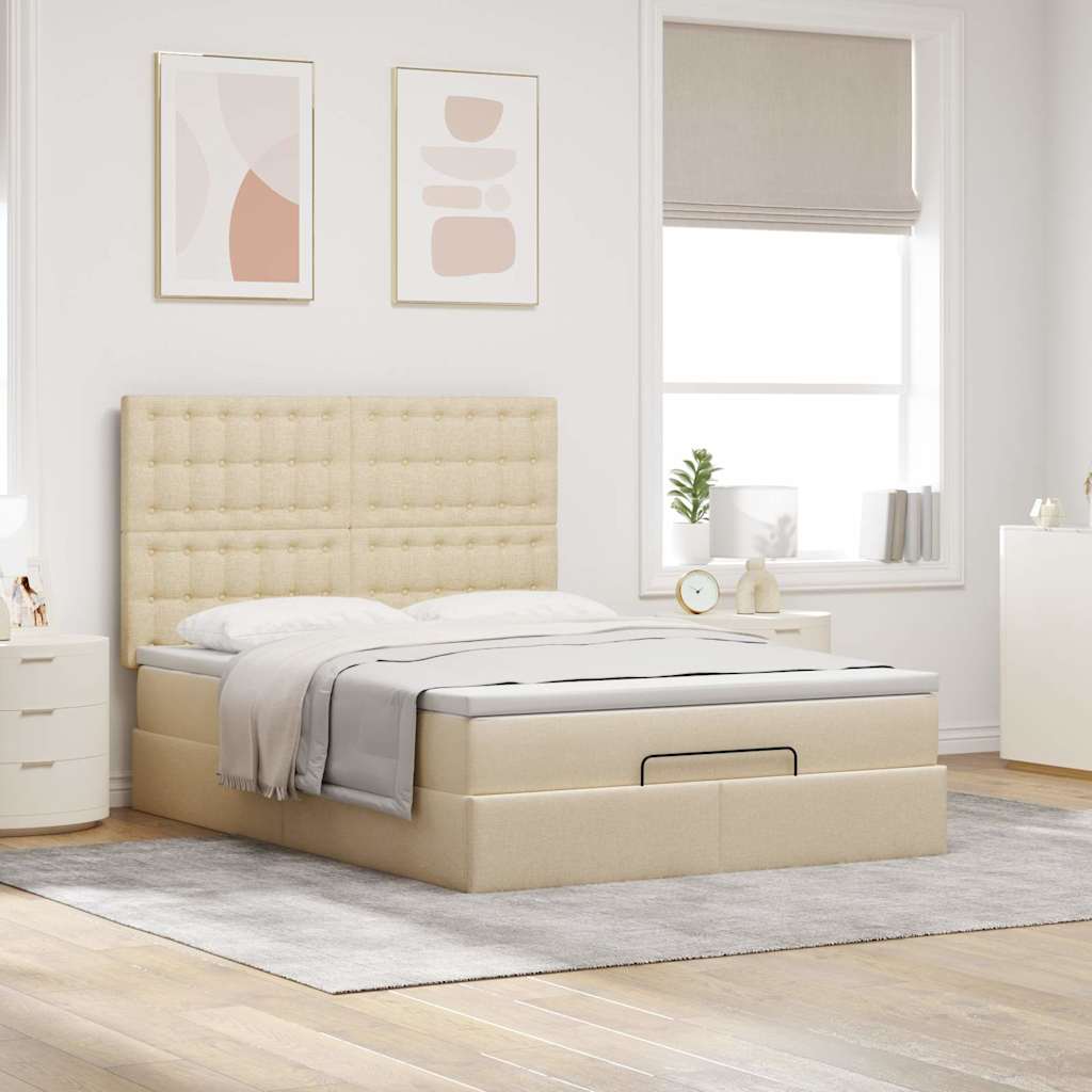 Cadre de lit ottoman avec matelas crème 140x190 cm tissu - XIOS