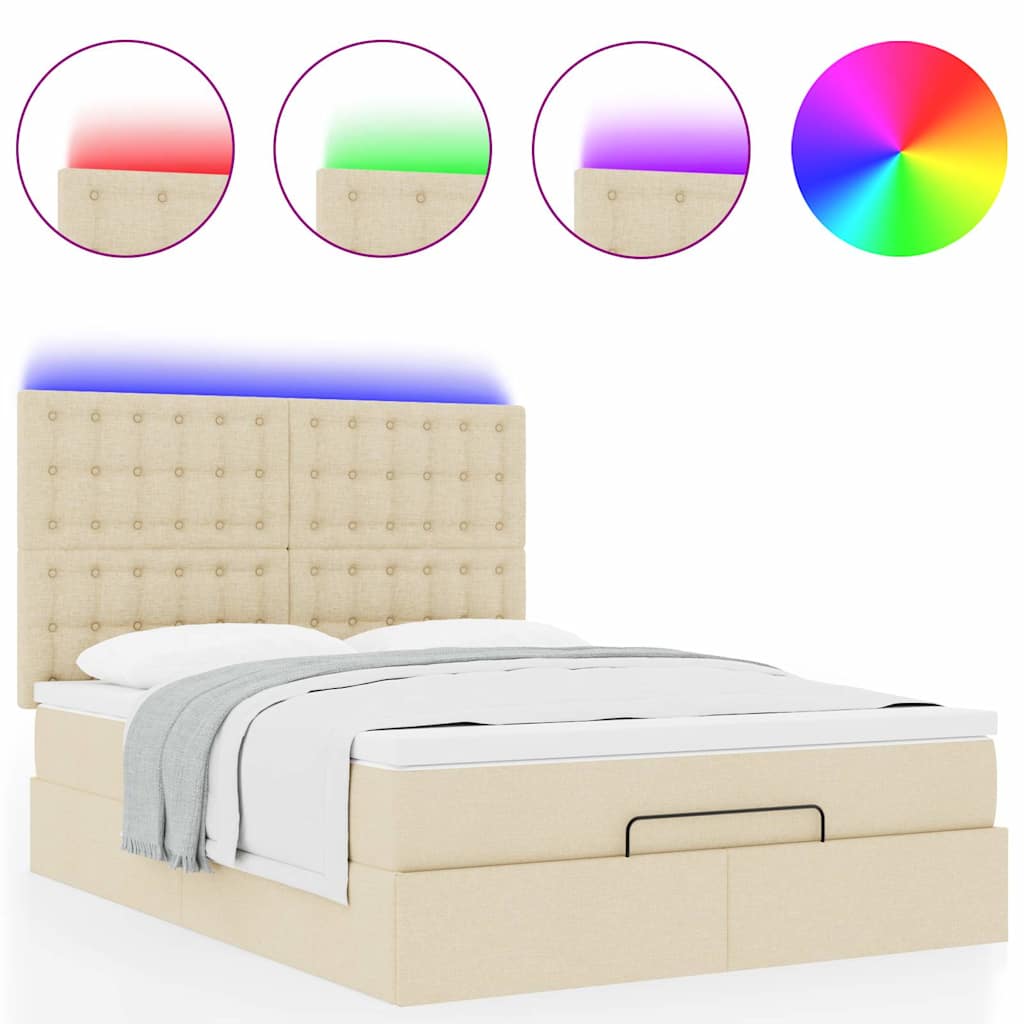 Cadre de lit ottoman avec matelas crème 140x190 cm tissu - XIOS