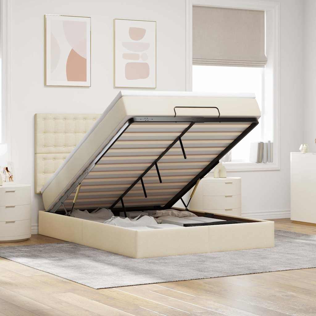 Cadre de lit ottoman avec matelas crème 140x190 cm tissu - XIOS