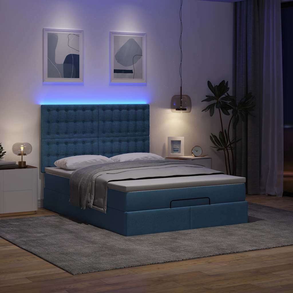 Cadre de lit ottoman avec matelas bleu 140x190 cm tissu - XIOS