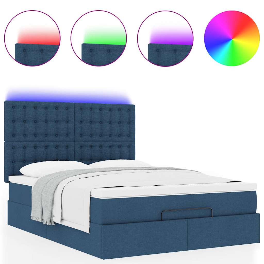 Cadre de lit ottoman avec matelas bleu 140x190 cm tissu - XIOS