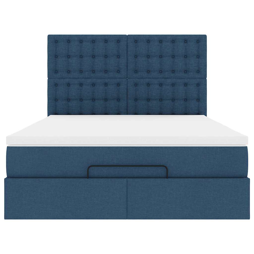 Cadre de lit ottoman avec matelas bleu 140x190 cm tissu - XIOS
