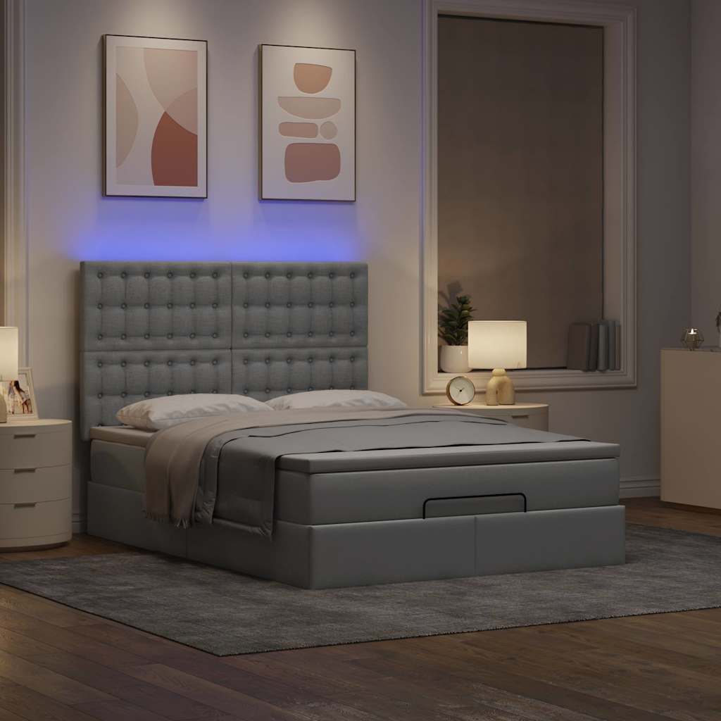 Cadre de lit ottoman et matelas gris clair 140x200 cm tissu - XIOS