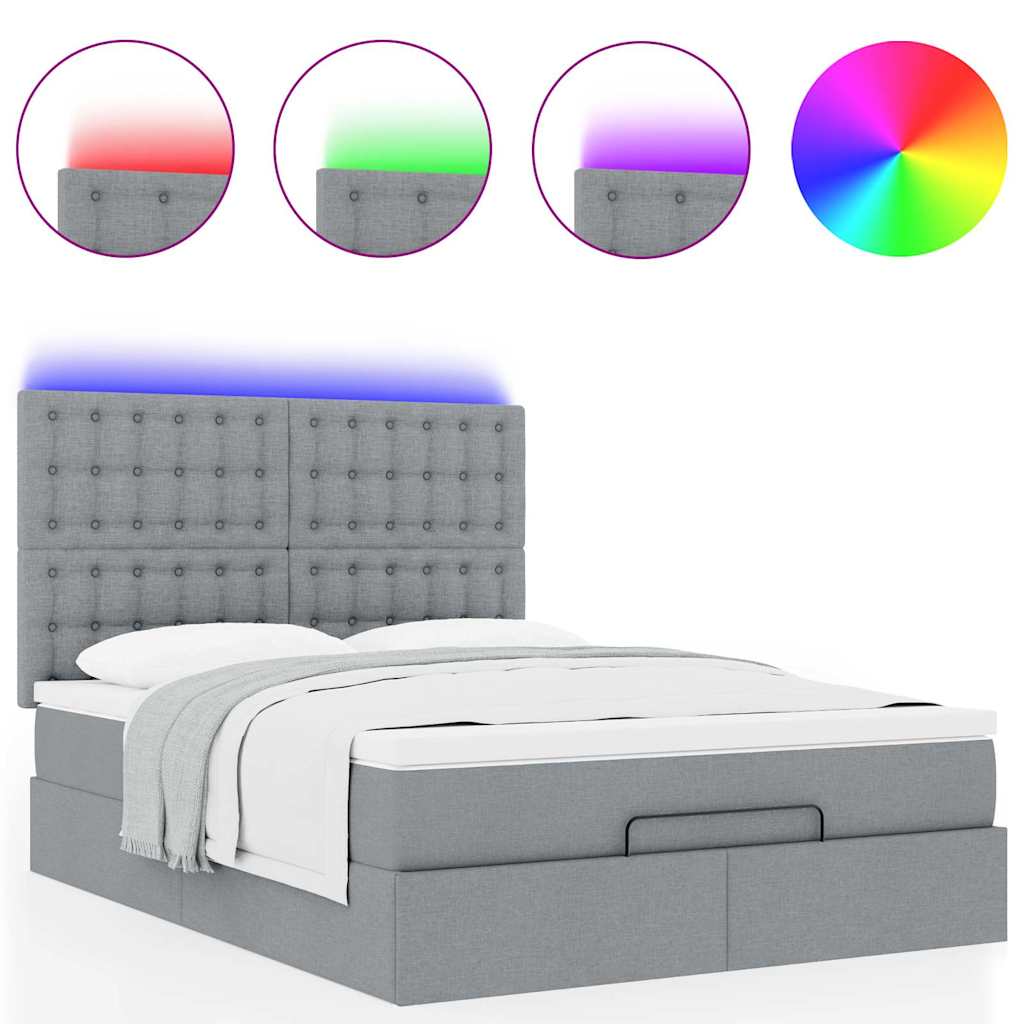 Cadre de lit ottoman et matelas gris clair 140x200 cm tissu - XIOS