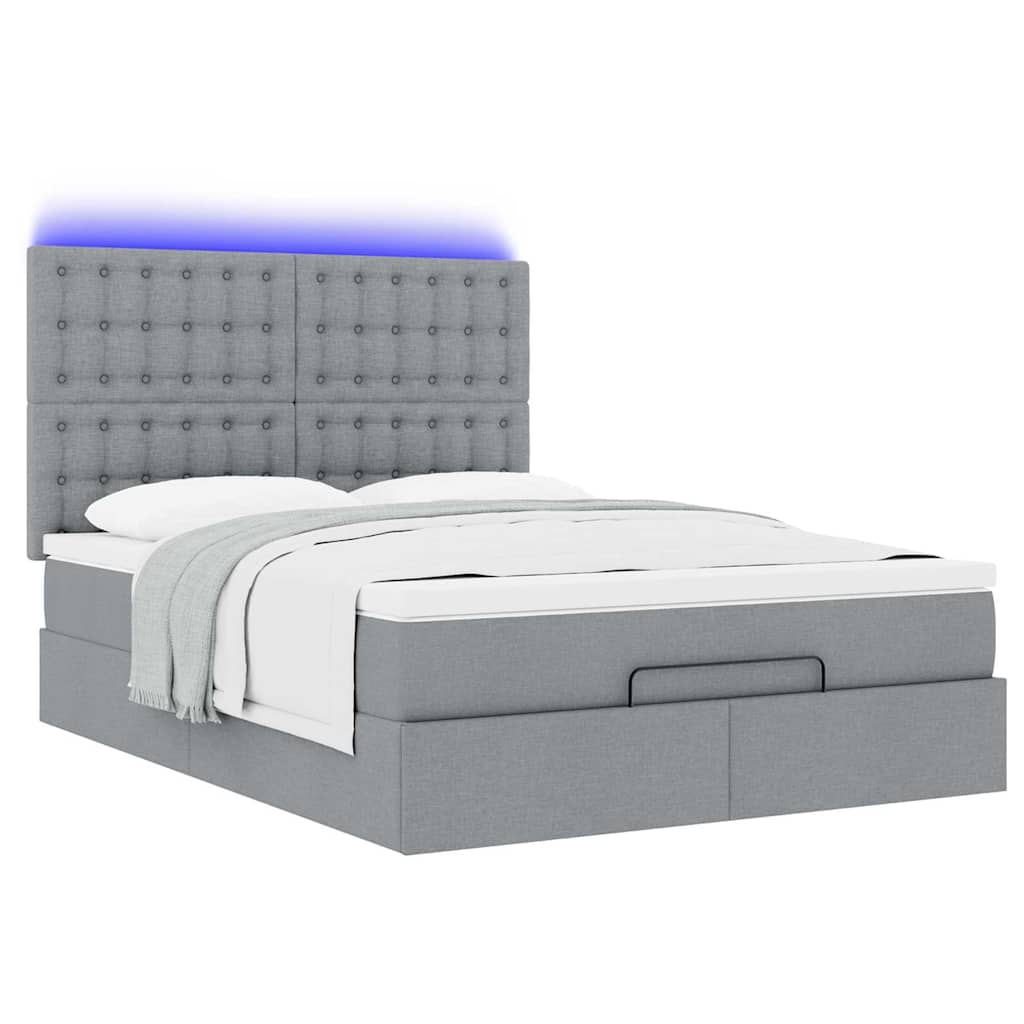 Cadre de lit ottoman et matelas gris clair 140x200 cm tissu - XIOS