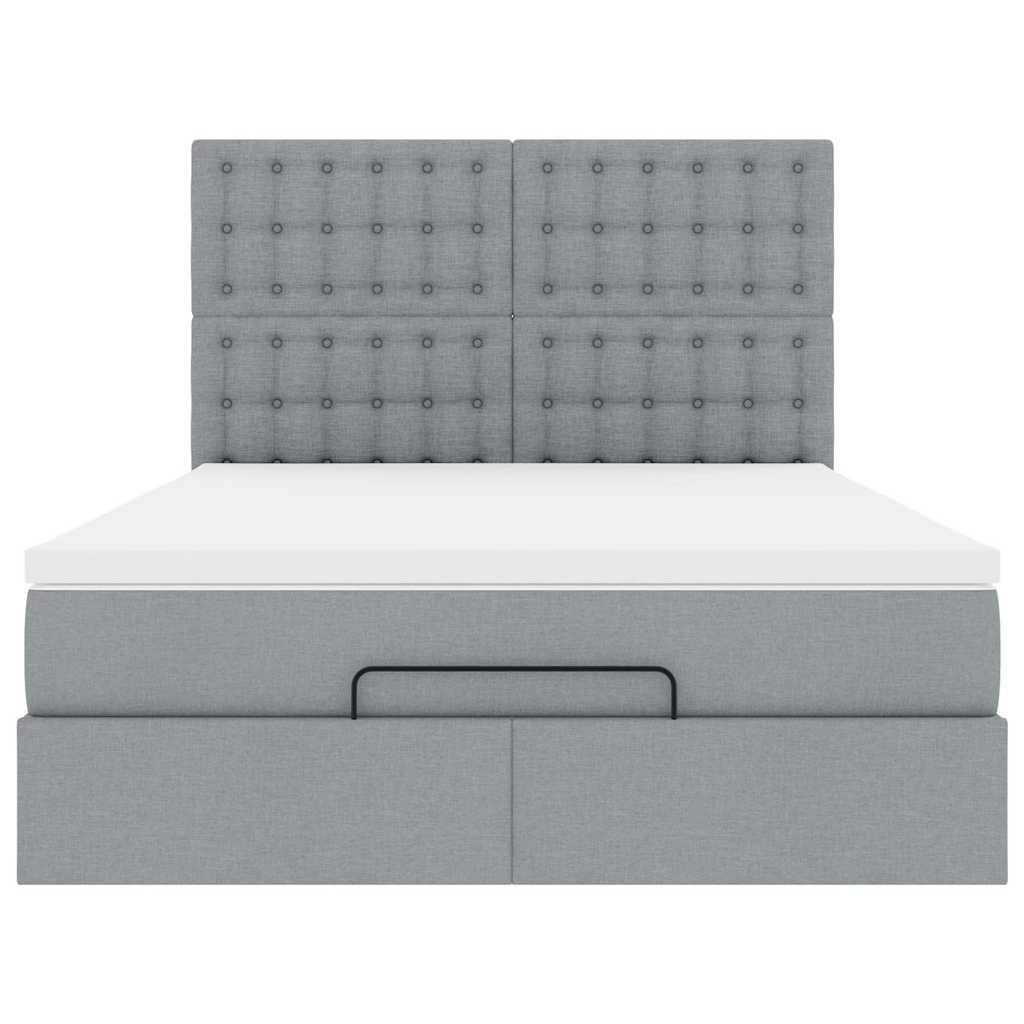 Cadre de lit ottoman et matelas gris clair 140x200 cm tissu - XIOS