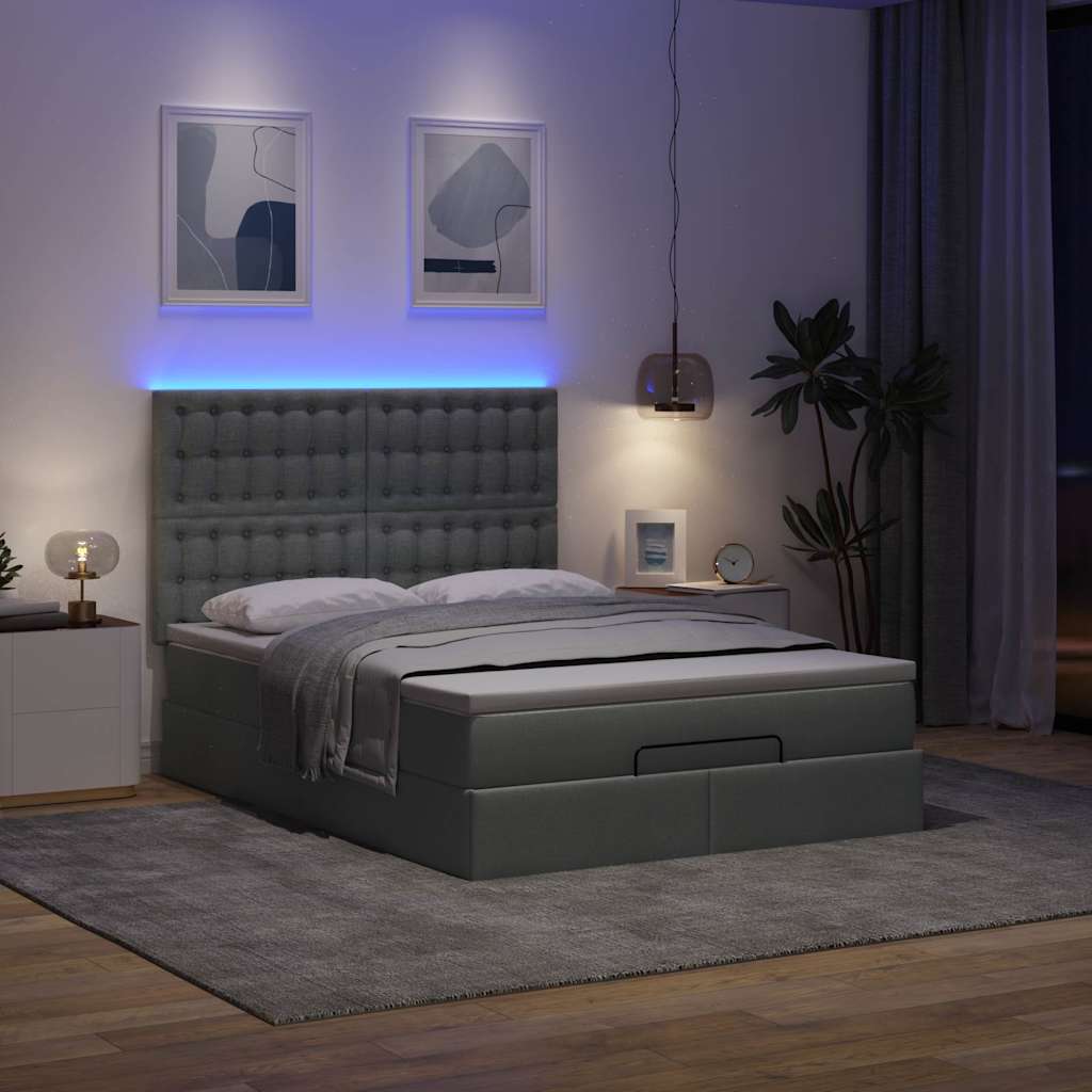 Cadre de lit ottoman avec matelas gris foncé 140x200 cm tissu - XIOS
