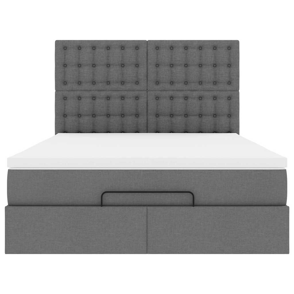 Cadre de lit ottoman avec matelas gris foncé 140x200 cm tissu - XIOS