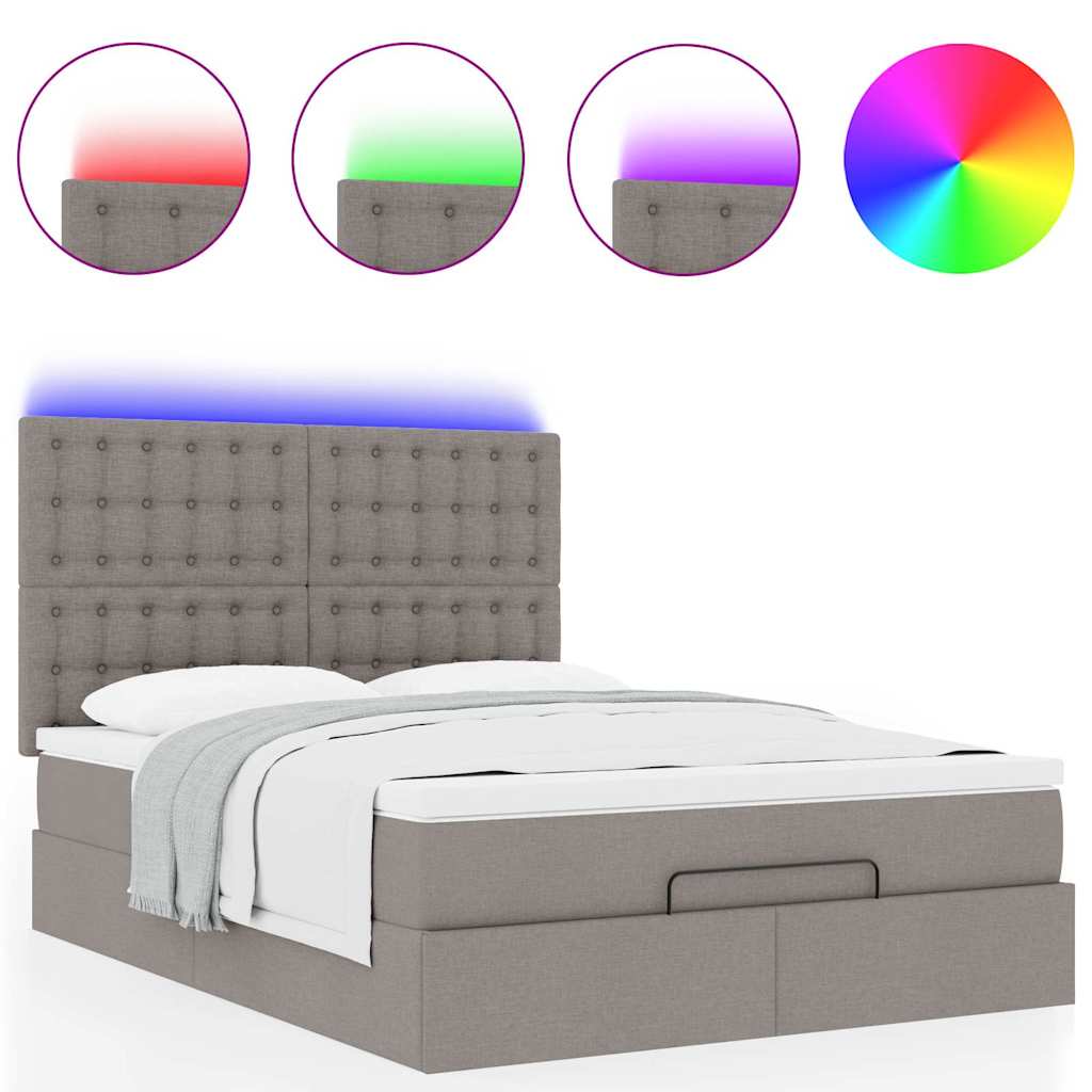 Cadre de lit ottoman avec matelas taupe 140x200 cm tissu - XIOS