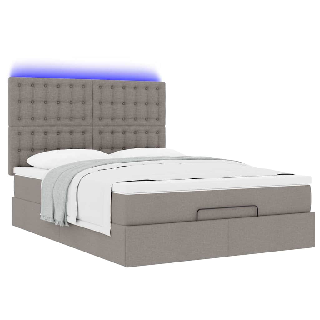 Cadre de lit ottoman avec matelas taupe 140x200 cm tissu - XIOS