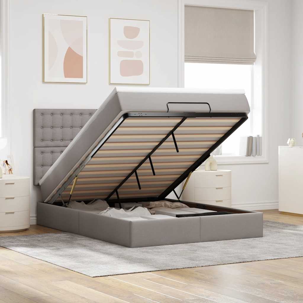 Cadre de lit ottoman avec matelas taupe 140x200 cm tissu - XIOS