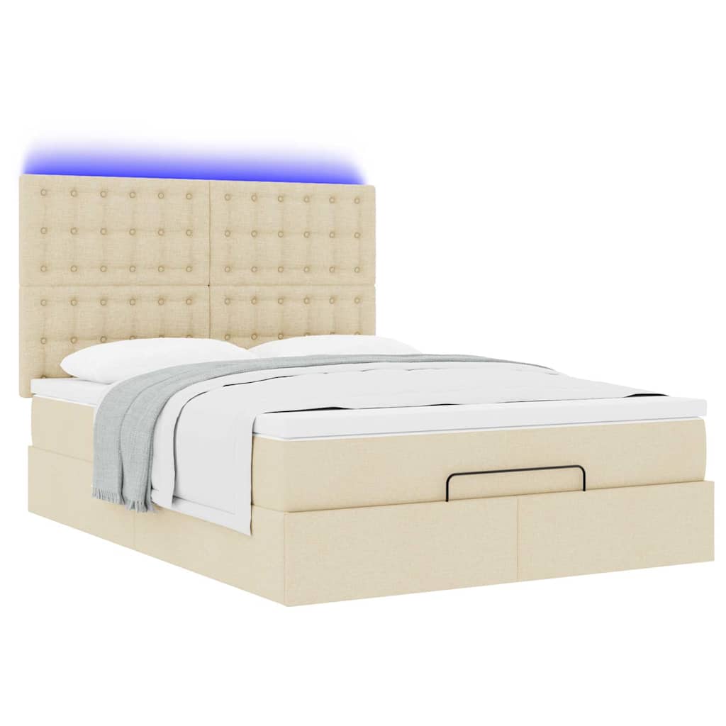 Cadre de lit ottoman avec matelas crème 140x200 cm tissu - XIOS