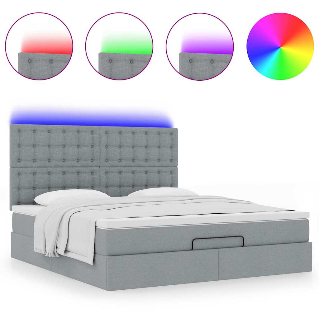 Cadre de lit ottoman et matelas gris clair 160x200cm tissu - XIOS