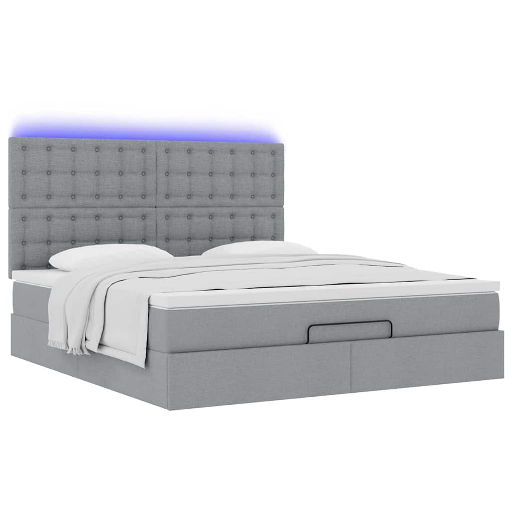 Cadre de lit ottoman et matelas gris clair 160x200cm tissu - XIOS