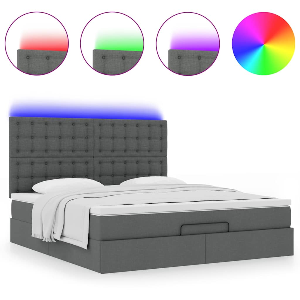 Cadre de lit ottoman avec matelas gris foncé 160x200cm tissu - XIOS