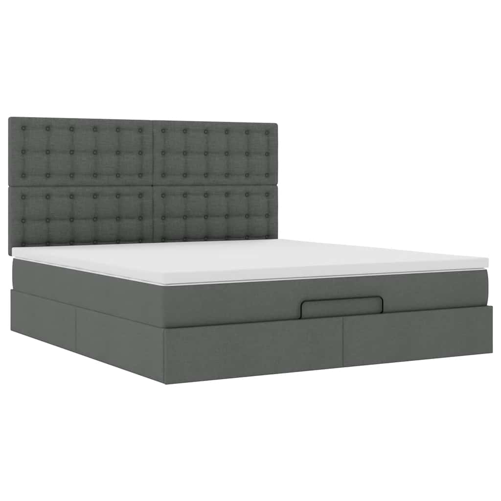 Cadre de lit ottoman avec matelas gris foncé 160x200cm tissu - XIOS