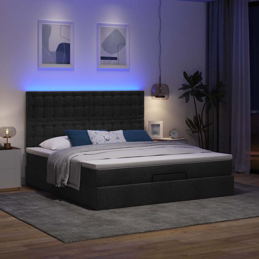 Cadre de lit ottoman avec matelas noir 160x200 cm tissu - XIOS