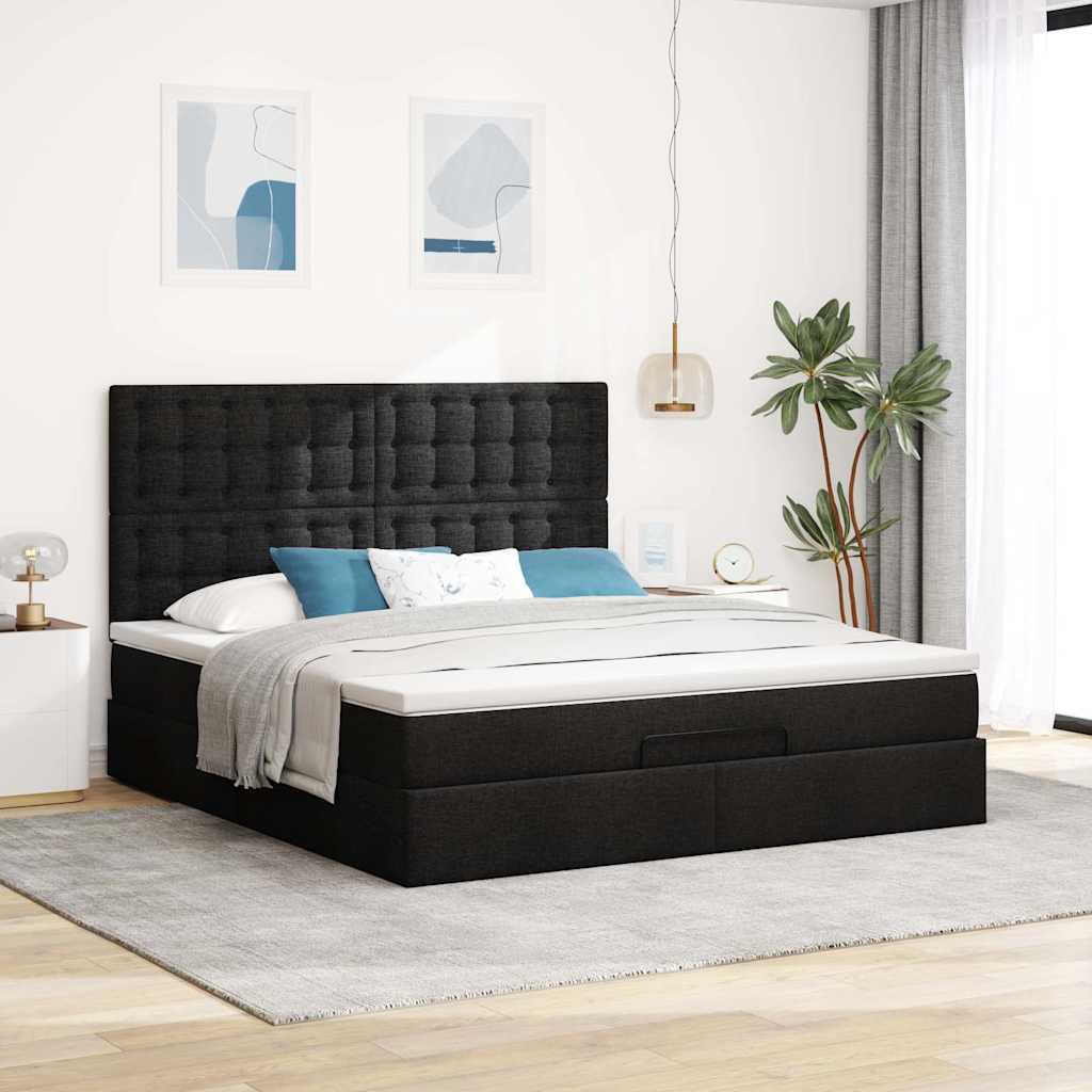Cadre de lit ottoman avec matelas noir 160x200 cm tissu - XIOS