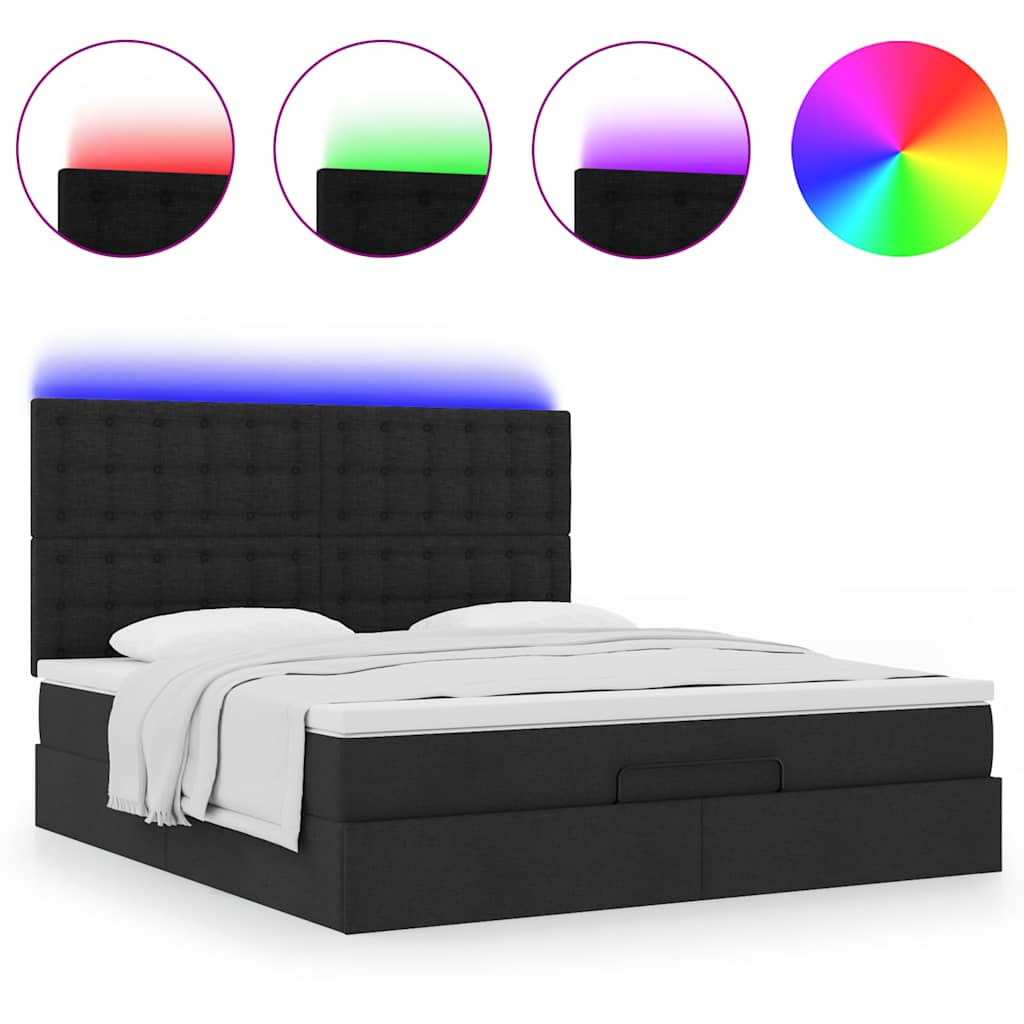 Cadre de lit ottoman avec matelas noir 160x200 cm tissu - XIOS