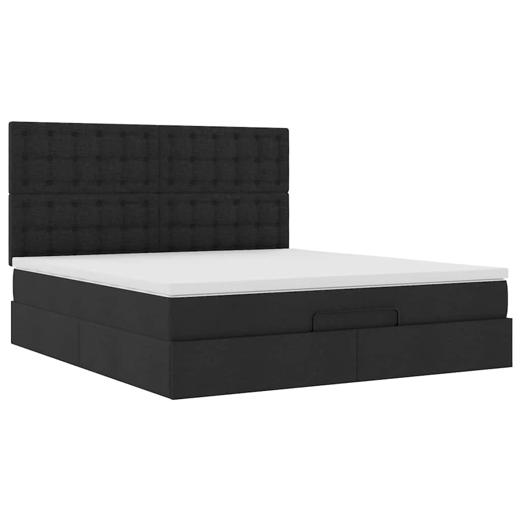 Cadre de lit ottoman avec matelas noir 160x200 cm tissu - XIOS