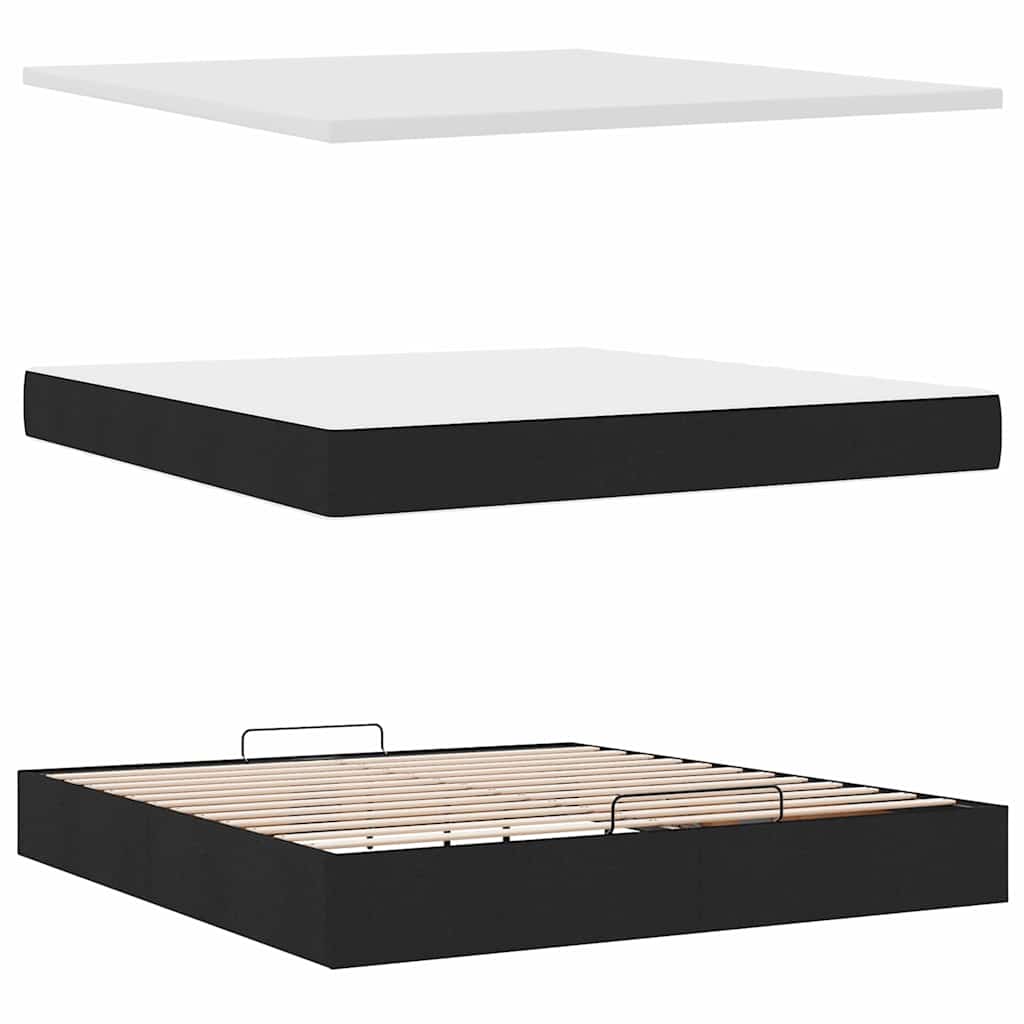 Cadre de lit ottoman avec matelas noir 160x200 cm tissu - XIOS