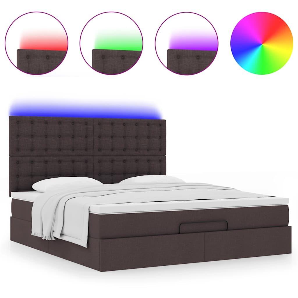Cadre de lit ottoman avec matelas marron foncé 160x200 cm tissu - XIOS