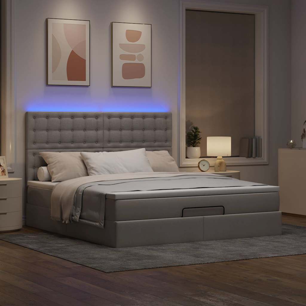 Cadre de lit ottoman avec matelas taupe 160x200 cm tissu - XIOS