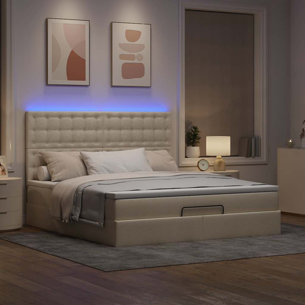 Cadre de lit ottoman avec matelas crème 160x200 cm tissu - XIOS