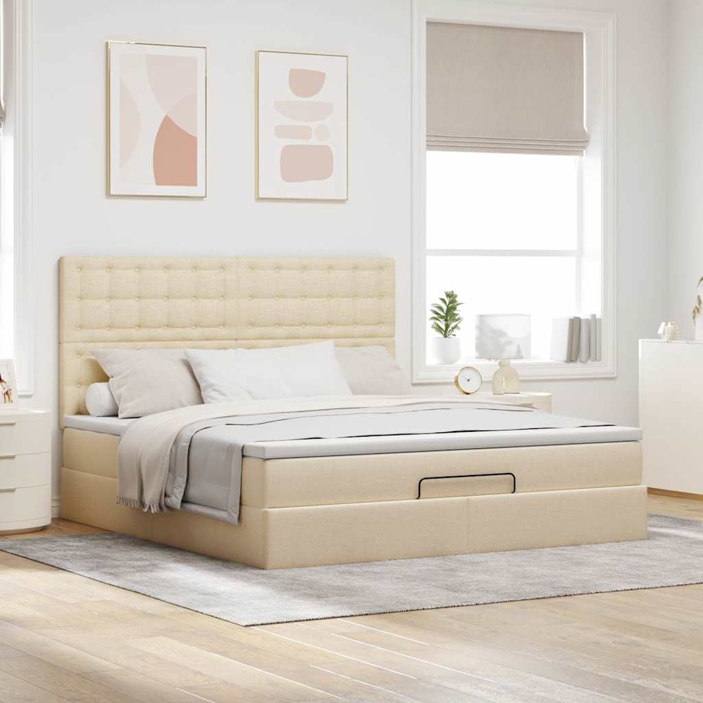 Cadre de lit ottoman avec matelas crème 160x200 cm tissu - XIOS