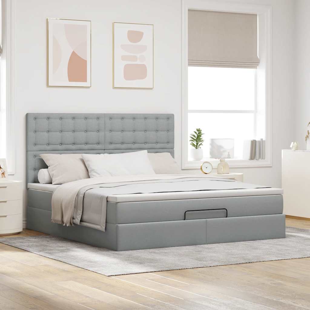 Cadre de lit ottoman et matelas gris clair 180x200 cm tissu - XIOS