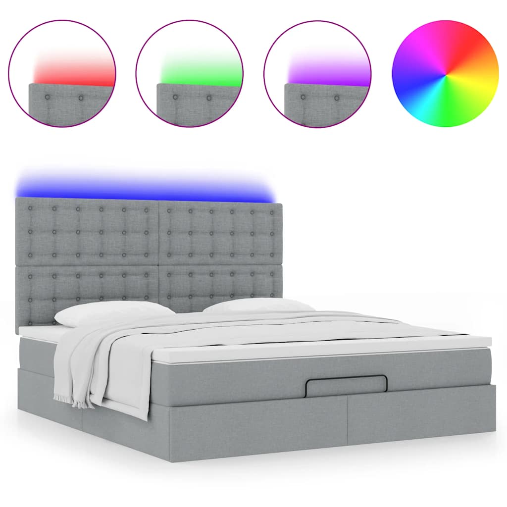 Cadre de lit ottoman et matelas gris clair 180x200 cm tissu - XIOS