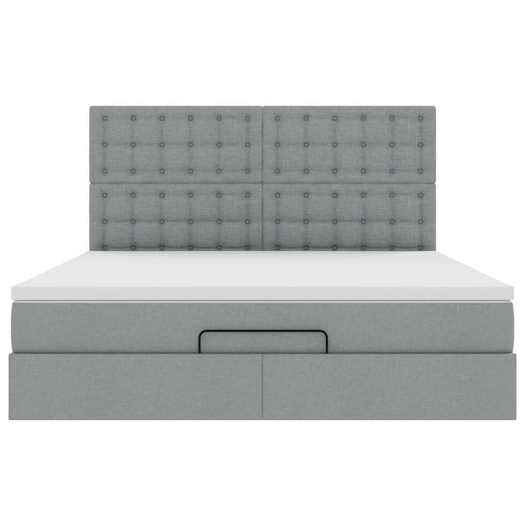 Cadre de lit ottoman et matelas gris clair 180x200 cm tissu - XIOS