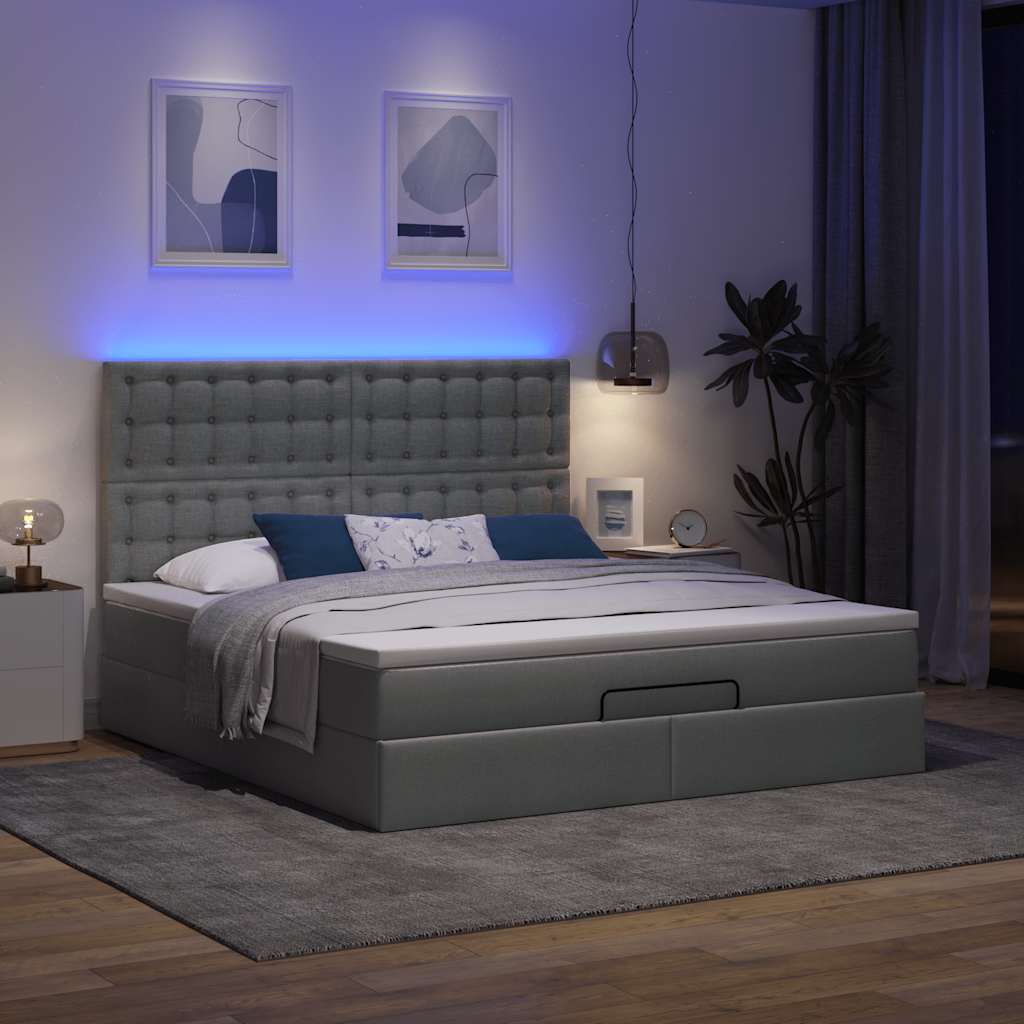 Cadre de lit ottoman avec matelas gris foncé 180x200 cm tissu - XIOS