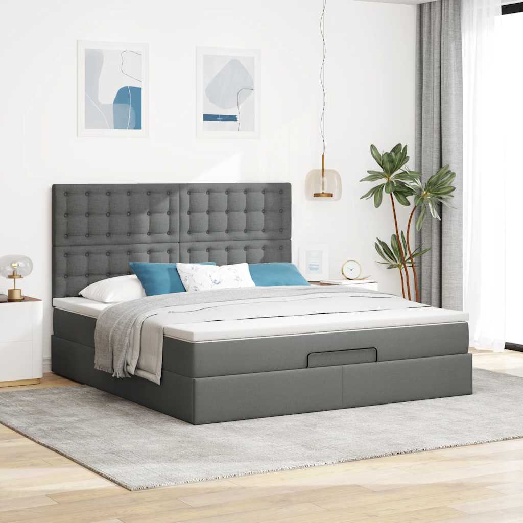 Cadre de lit ottoman avec matelas gris foncé 180x200 cm tissu - XIOS