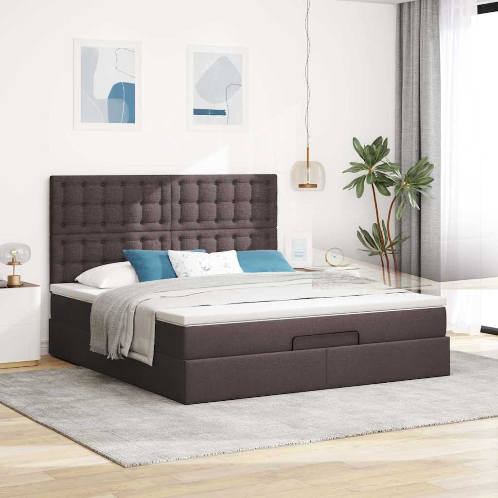 Cadre de lit ottoman avec matelas marron foncé 180x200 cm tissu - XIOS