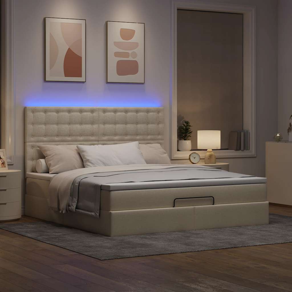 Cadre de lit ottoman avec matelas crème 180x200 cm tissu - XIOS