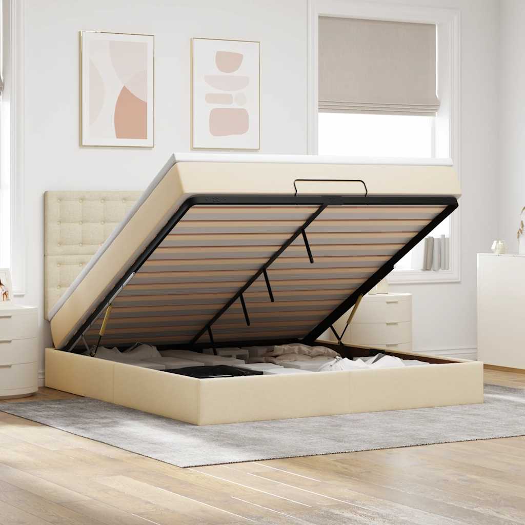 Cadre de lit ottoman avec matelas crème 180x200 cm tissu - XIOS