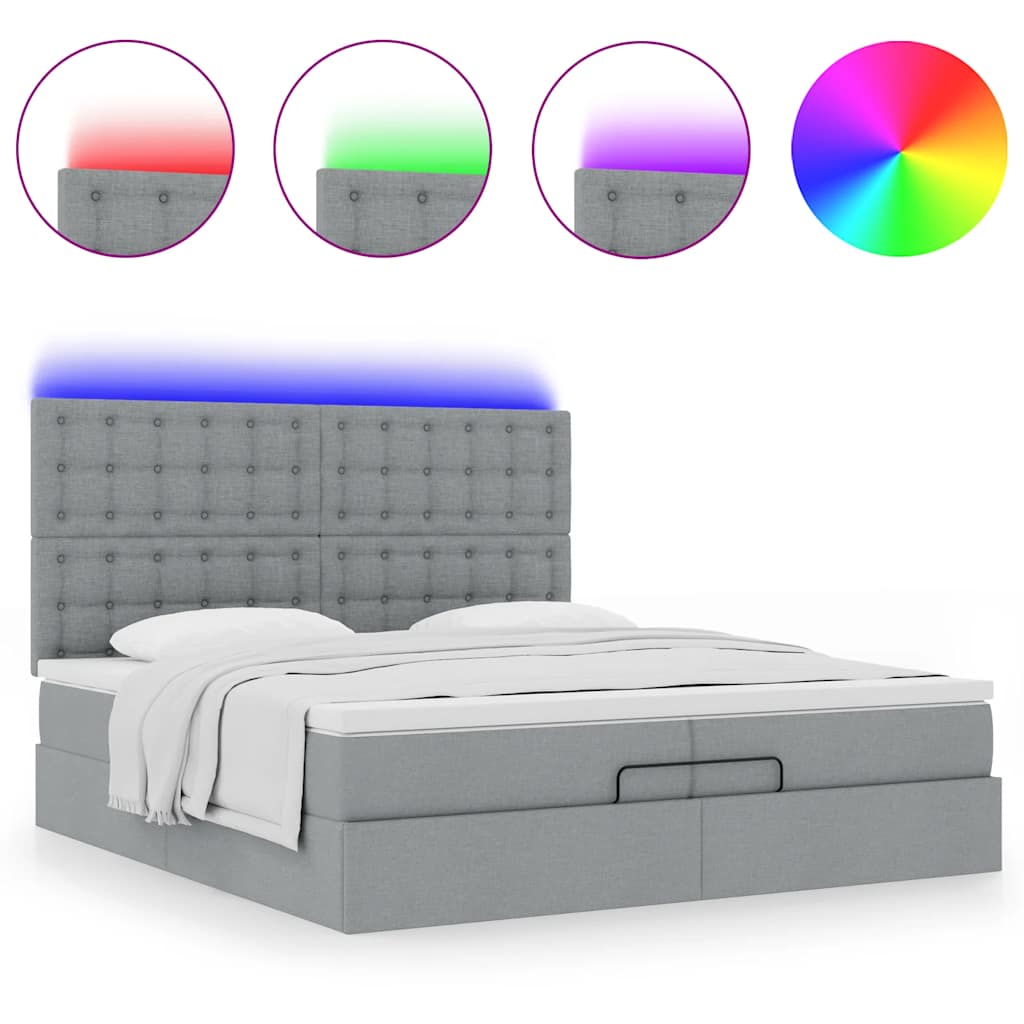 Cadre de lit ottoman et matelas gris clair 200x200cm tissu - XIOS