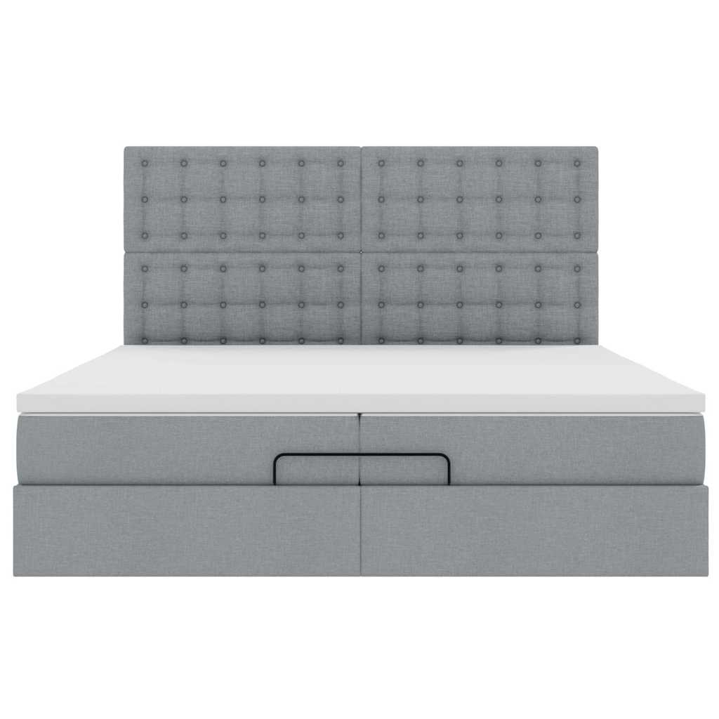 Cadre de lit ottoman et matelas gris clair 200x200cm tissu - XIOS