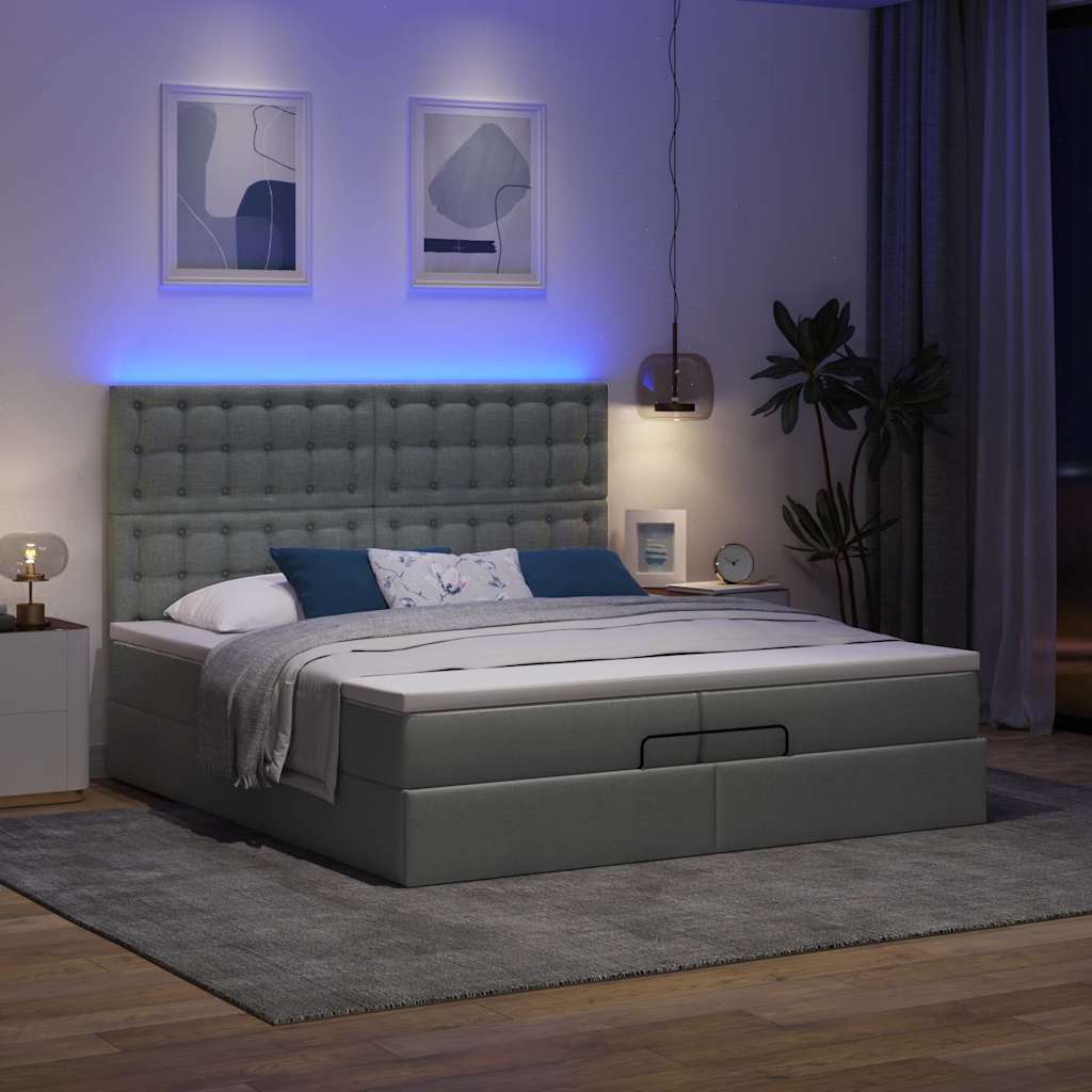 Cadre de lit ottoman avec matelas gris foncé 200x200cm tissu - XIOS